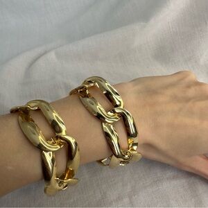 2 Gold Tone Chain Link Bracelets